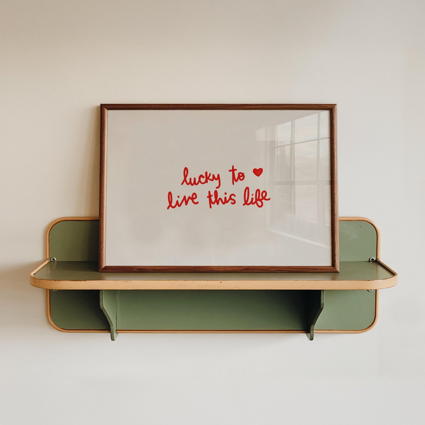Lucky To Live This Life Print | Gratitude Wall Art | Red Handwritten Quote | Minimalist Decor