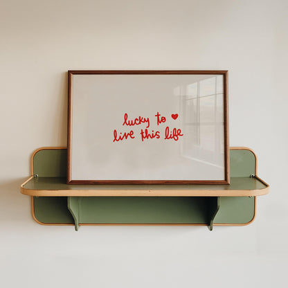 Lucky To Live This Life Print | Gratitude Wall Art | Red Handwritten Quote | Minimalist Decor