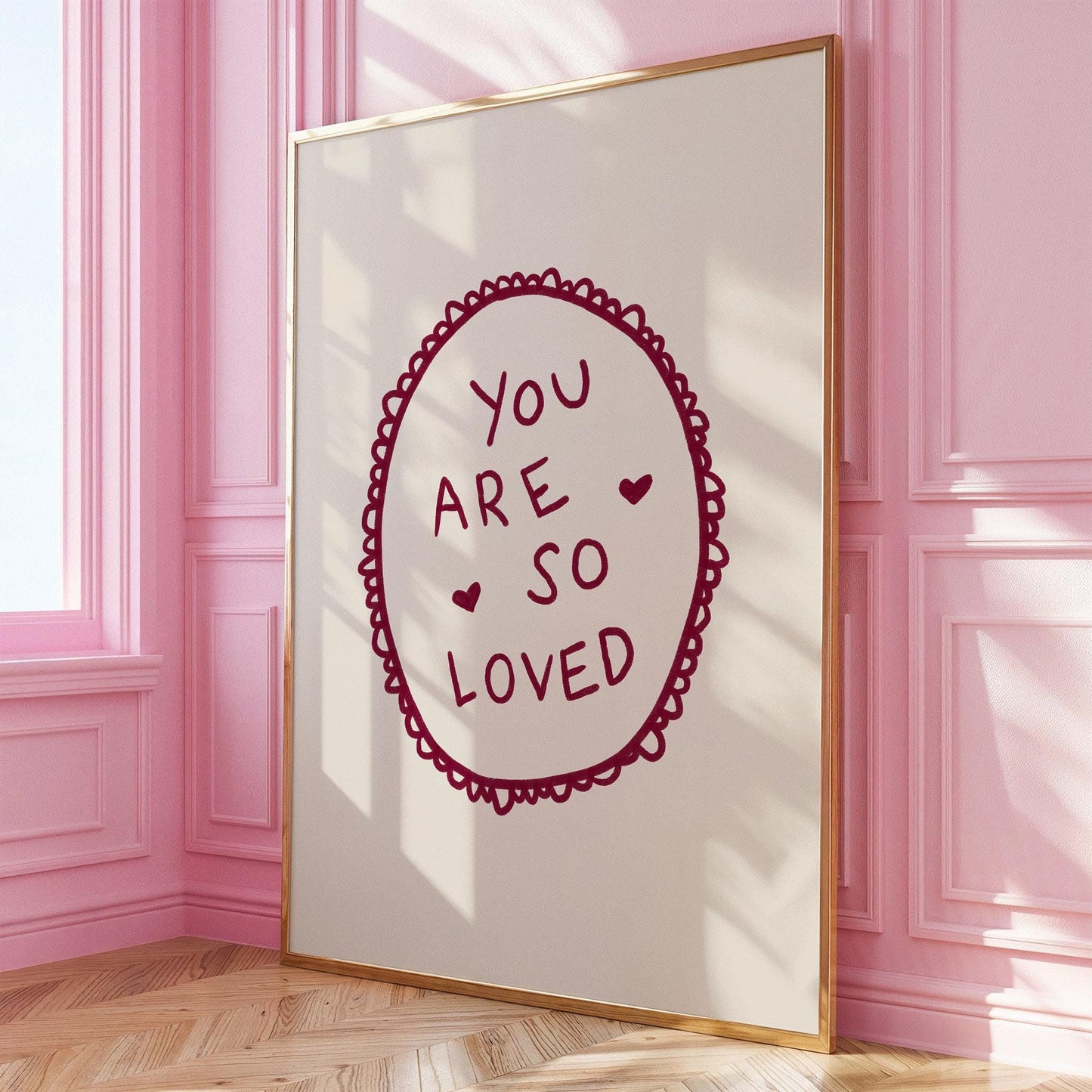 You Are So Loved Lace Print | Burgundy Boho Wall Art Quote | Kids Nursery Room Decor