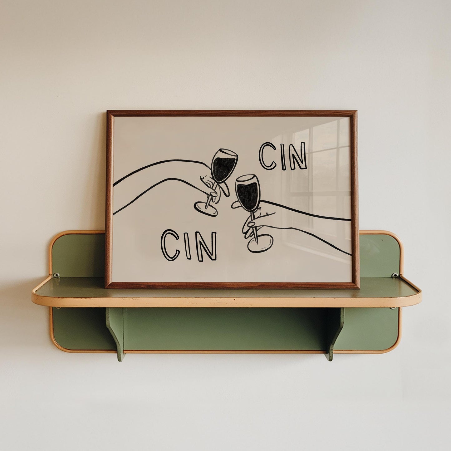 Cin Cin Cheers Print | Wine Glass Wall Art | Minimalist Line Art | Bar Cart Decor