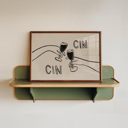Cin Cin Cheers Print | Wine Glass Wall Art | Minimalist Line Art | Bar Cart Decor