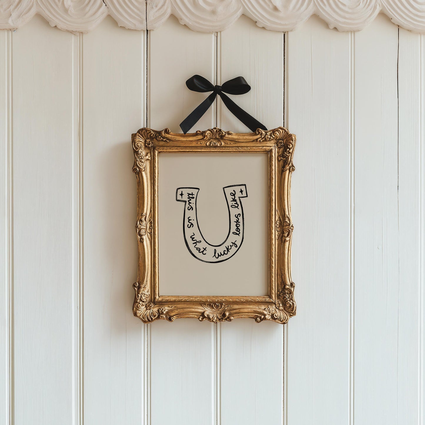 Lucky Wall Art | Horseshoe Decor | Neutral Home Decor | Positive Quote Print