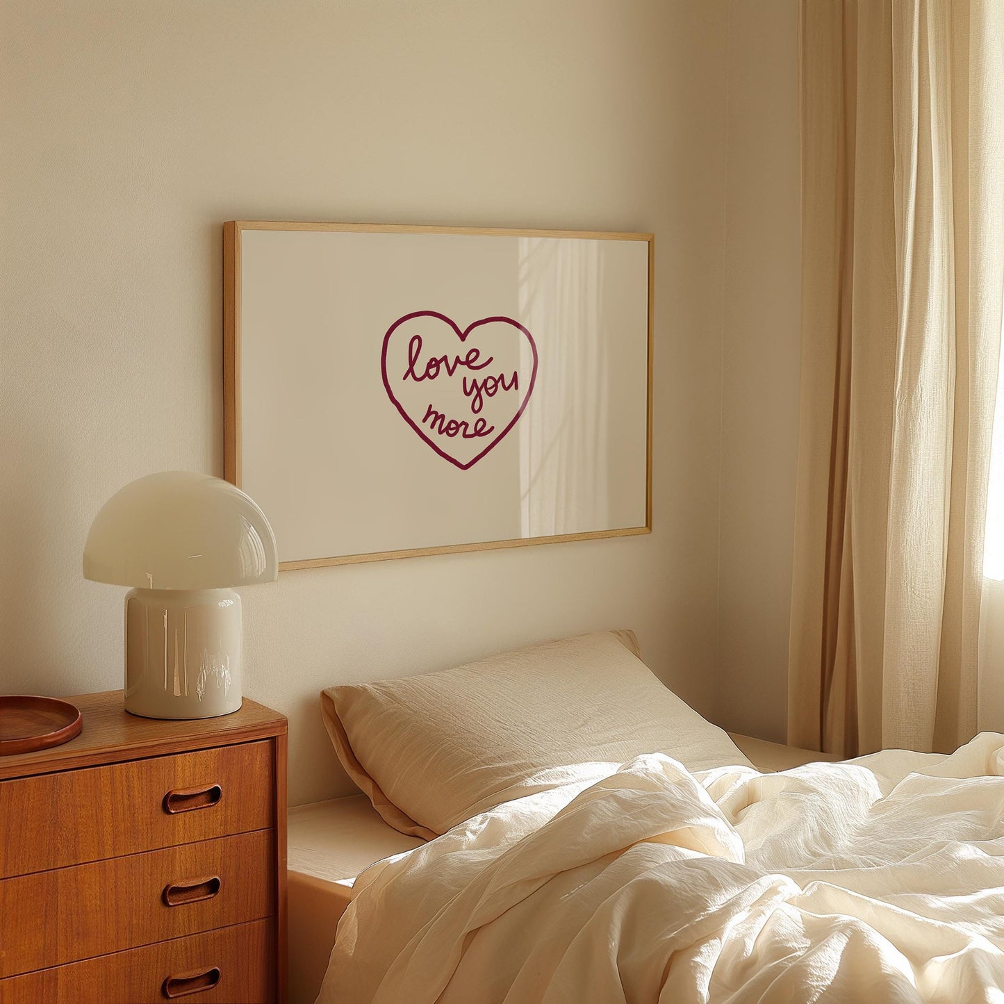 Love You More Wall Art | Burgundy Heart Print | Romantic Bedroom Decor