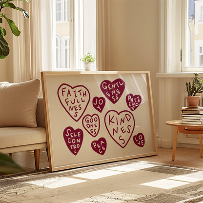 Fruits Of The Spirit Print | Burgundy Christian Wall Art | Faith Home Decor For Bedroom