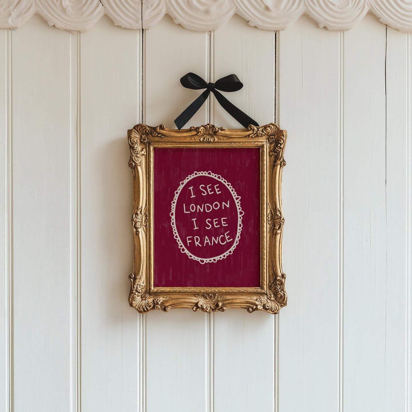 I See London I See France Burgundy Print | Funny Bathroom Wall Art Decor | Playful Cheeky Quote