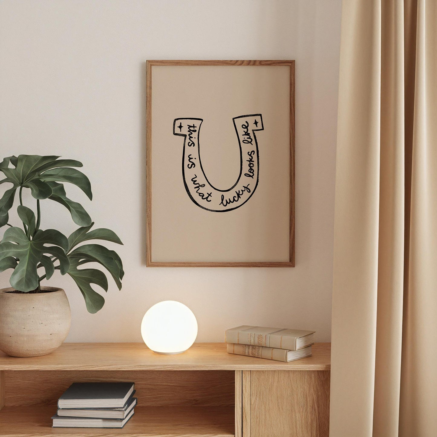 Lucky Wall Art | Horseshoe Decor | Neutral Home Decor | Positive Quote Print
