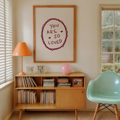 You Are So Loved Lace Print | Burgundy Boho Wall Art Quote | Kids Nursery Room Decor
