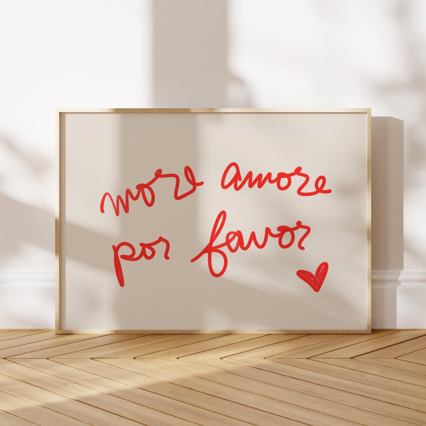 More Amore Por Favor Quote | Red Typography Wall Art | Cute Love Print | Modern Bedroom Decor