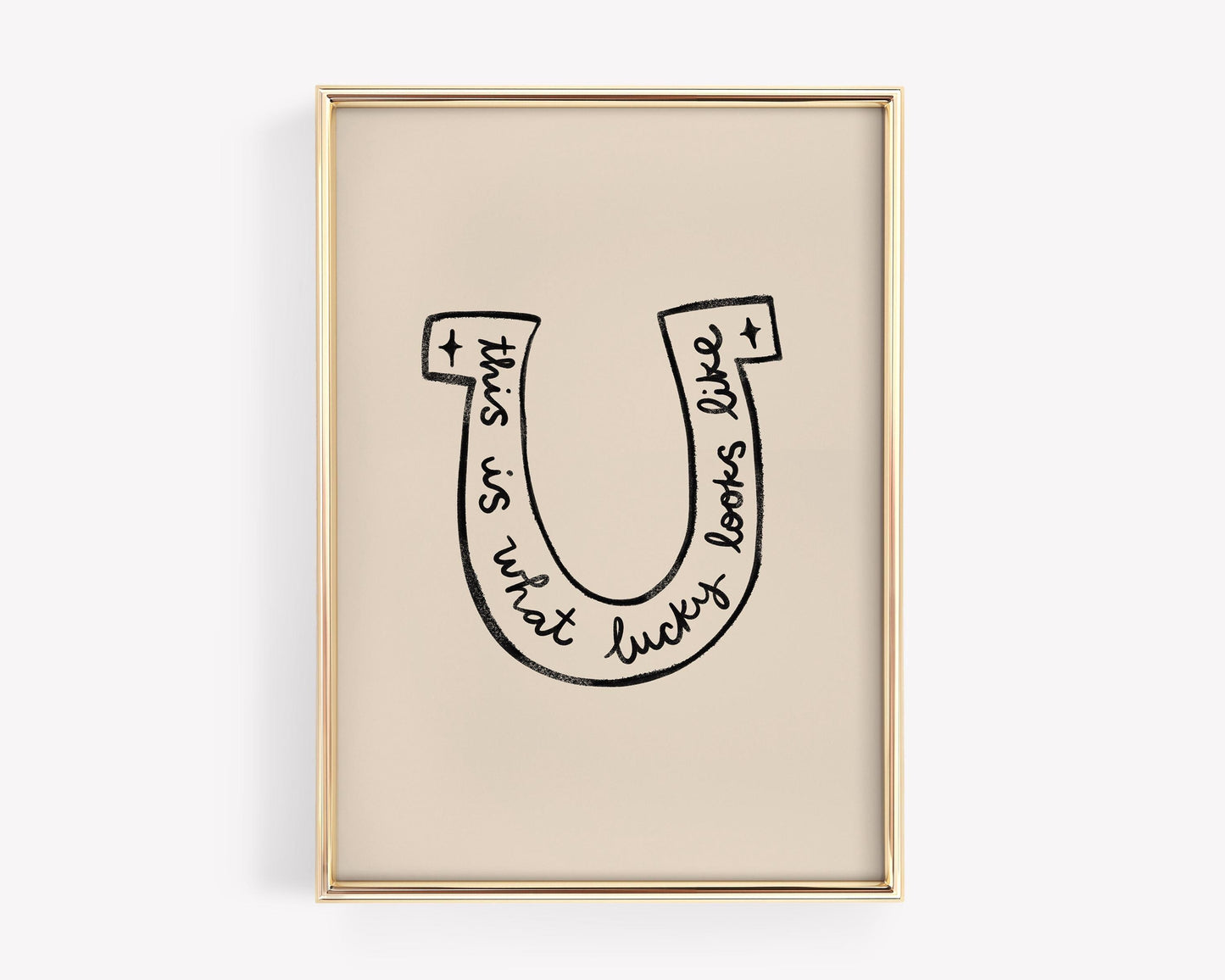Lucky Wall Art | Horseshoe Decor | Neutral Home Decor | Positive Quote Print
