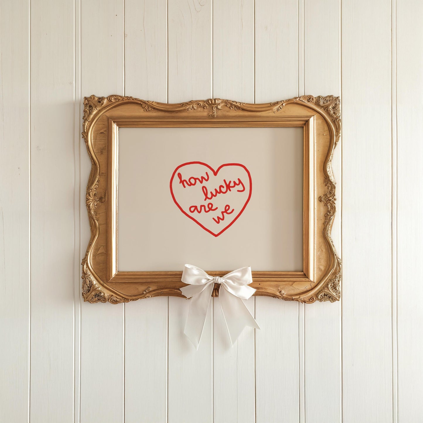 How Lucky Are We Red Heart Print | Love Wall Art | Romantic Quote | Cozy Bedroom Decor