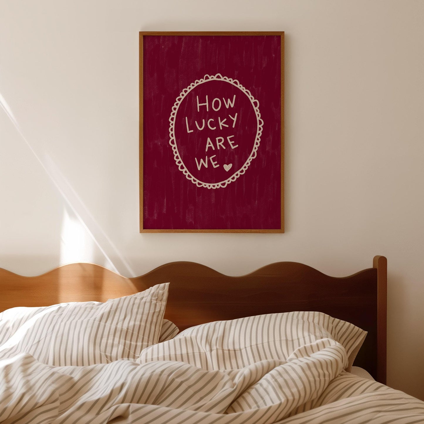 How Lucky Are We Quote Wall Art Print | Romantic Bedroom Decor | Burgundy