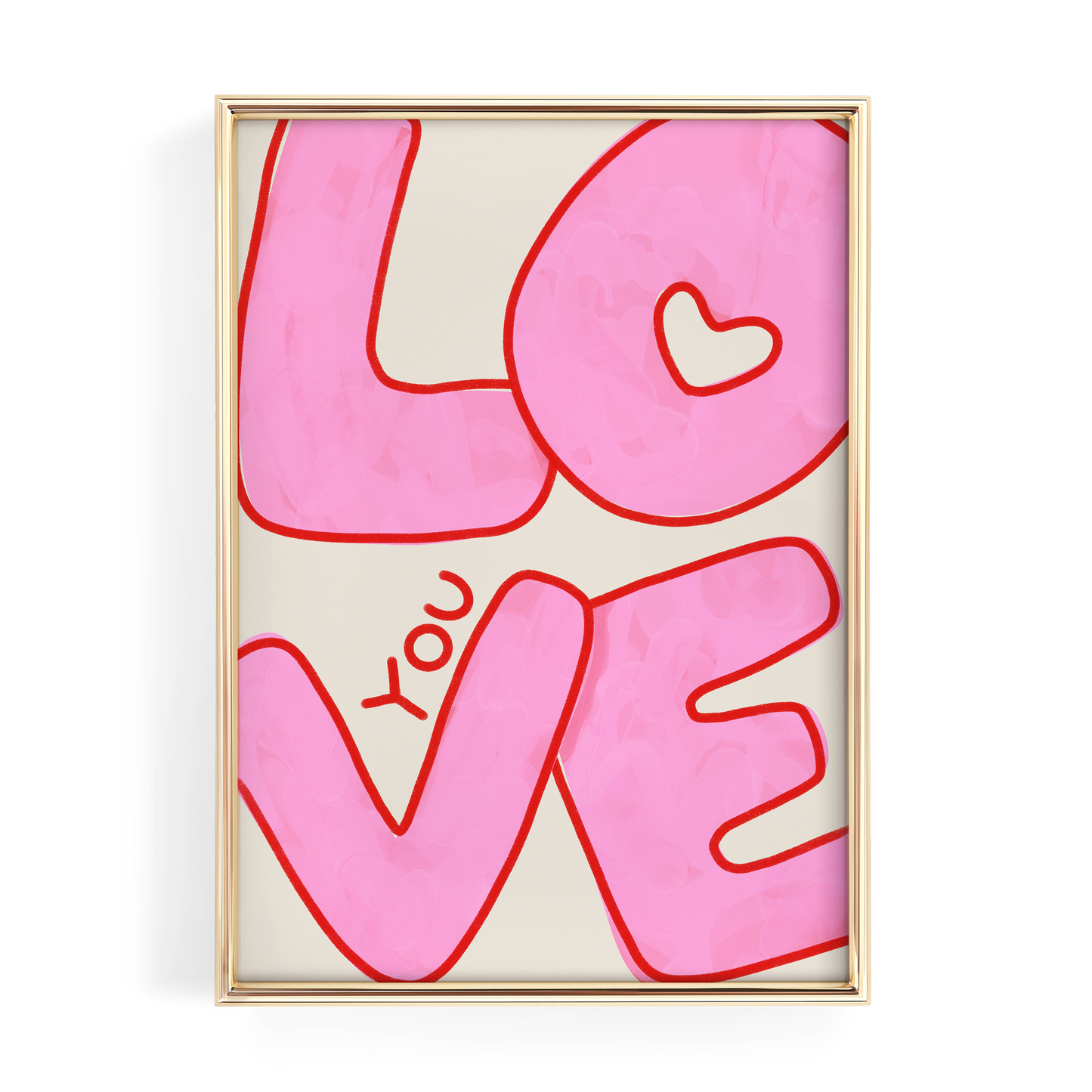 a large pink text that says "LOVE" in bold, stylized letters.
