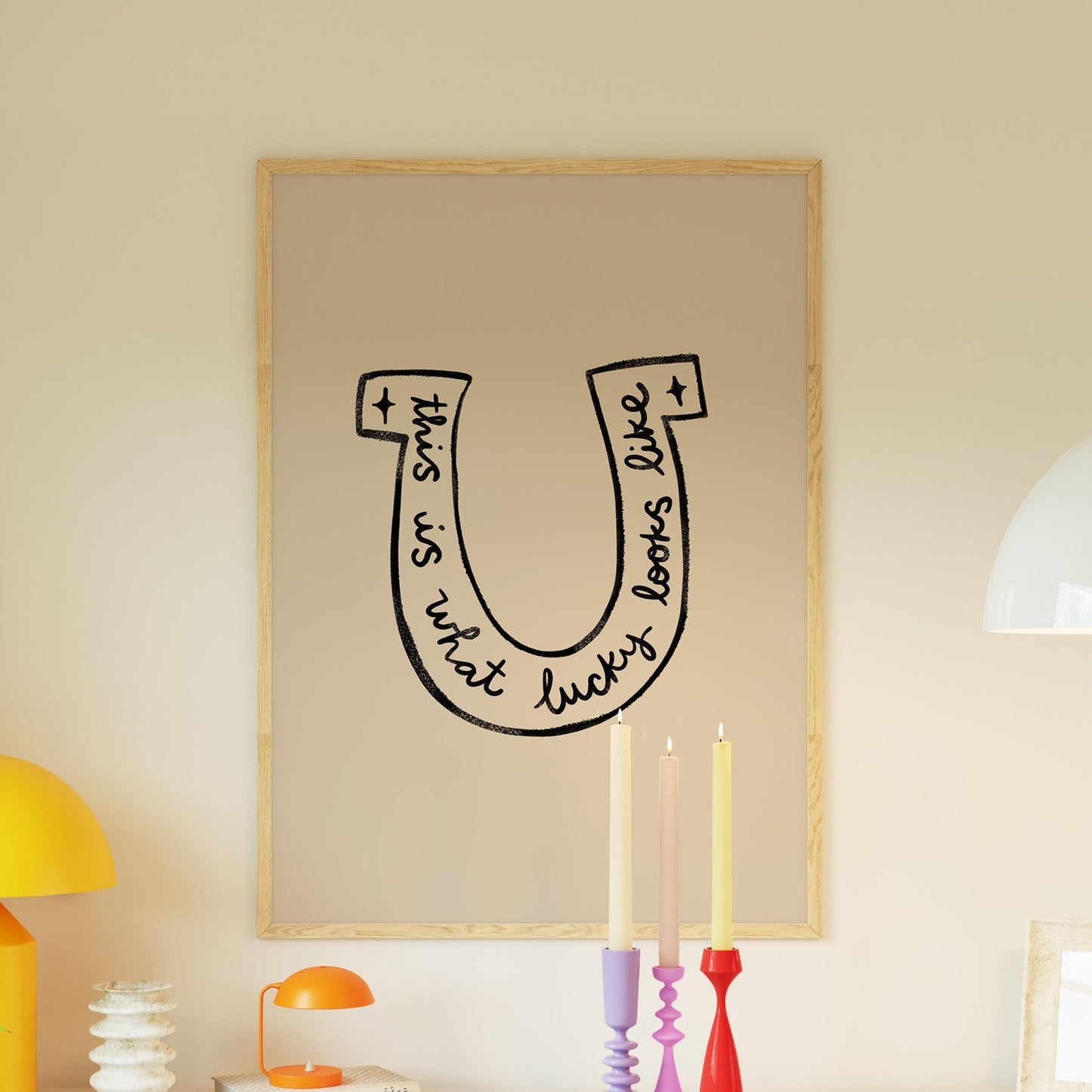 Lucky Wall Art | Horseshoe Decor | Neutral Home Decor | Positive Quote Print