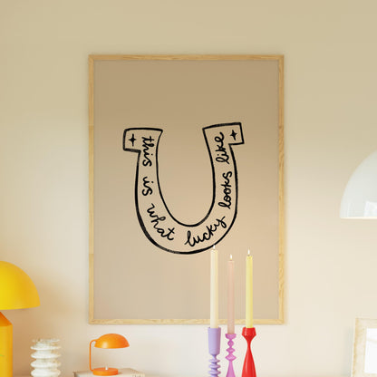 Lucky Wall Art | Horseshoe Decor | Neutral Home Decor | Positive Quote Print