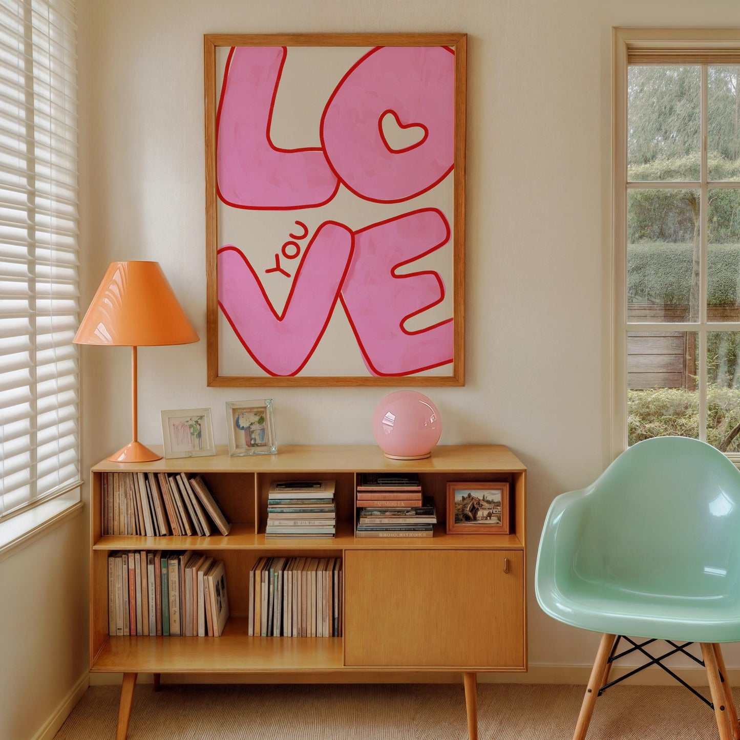 Love You Wall Art | Pink Bubble Letter Print | Valentine Decor for Bedroom