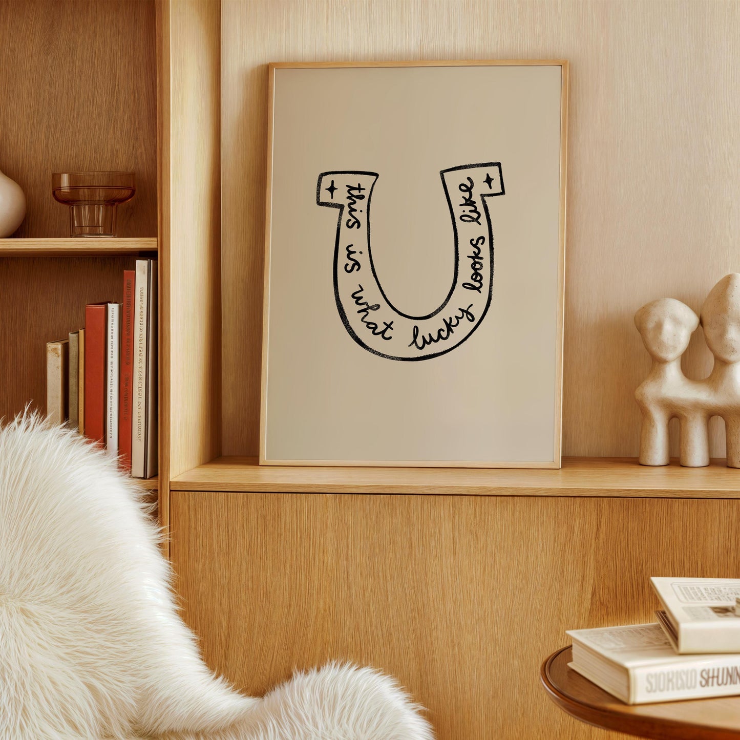 Lucky Wall Art | Horseshoe Decor | Neutral Home Decor | Positive Quote Print