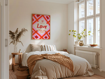 Kitchen Wall Art | Made With Love From The Heart | Pink Retro Kitchen Print
