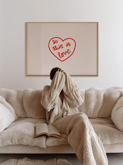 So This Is Love Red Heart Print | Romantic Wall Art | Love Quote Print for Bedroom Decor