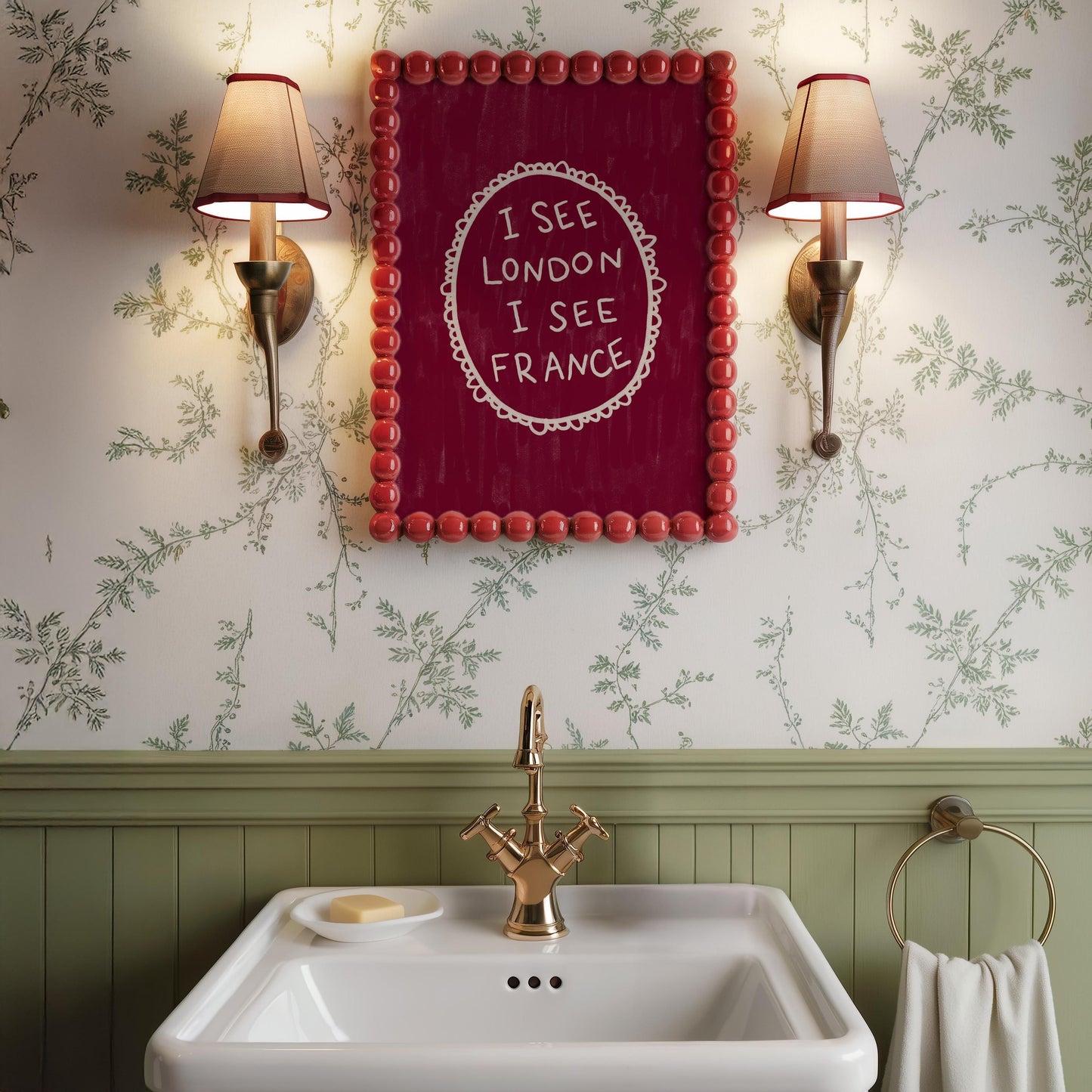 I See London I See France Burgundy Print | Funny Bathroom Wall Art Decor | Playful Cheeky Quote