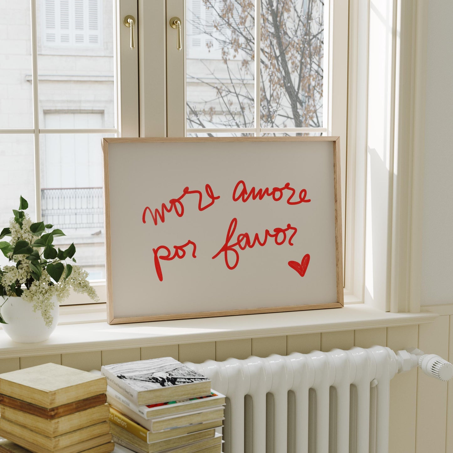 More Amore Por Favor Quote | Red Typography Wall Art | Cute Love Print | Modern Bedroom Decor