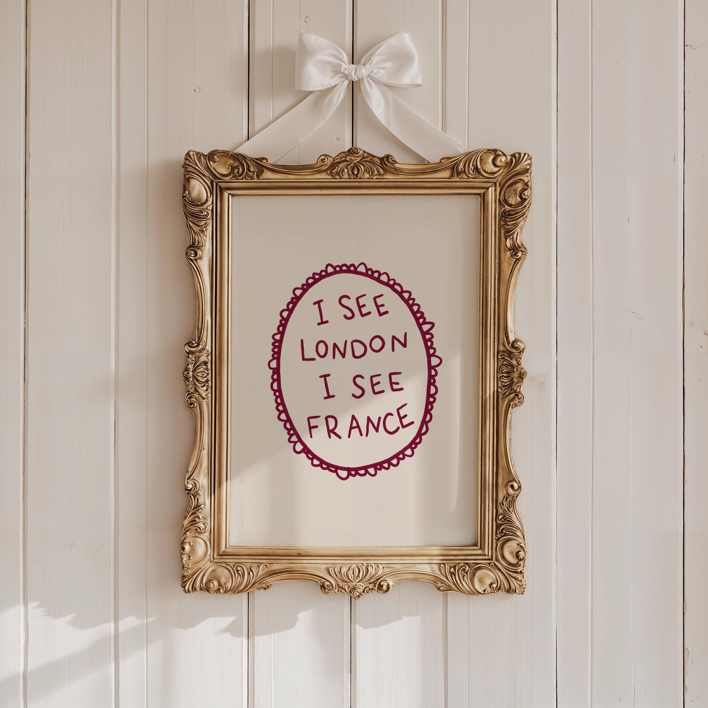 I See London I See France Print | Funny Bathroom Decor | Cheeky Wall Art | Burgundy