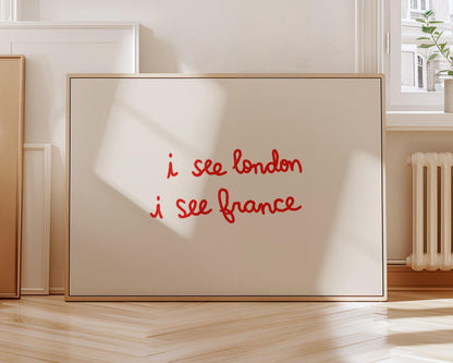 I See London I See France Print | Red Bathroom Wall Art | Cheeky Powder Room Decor