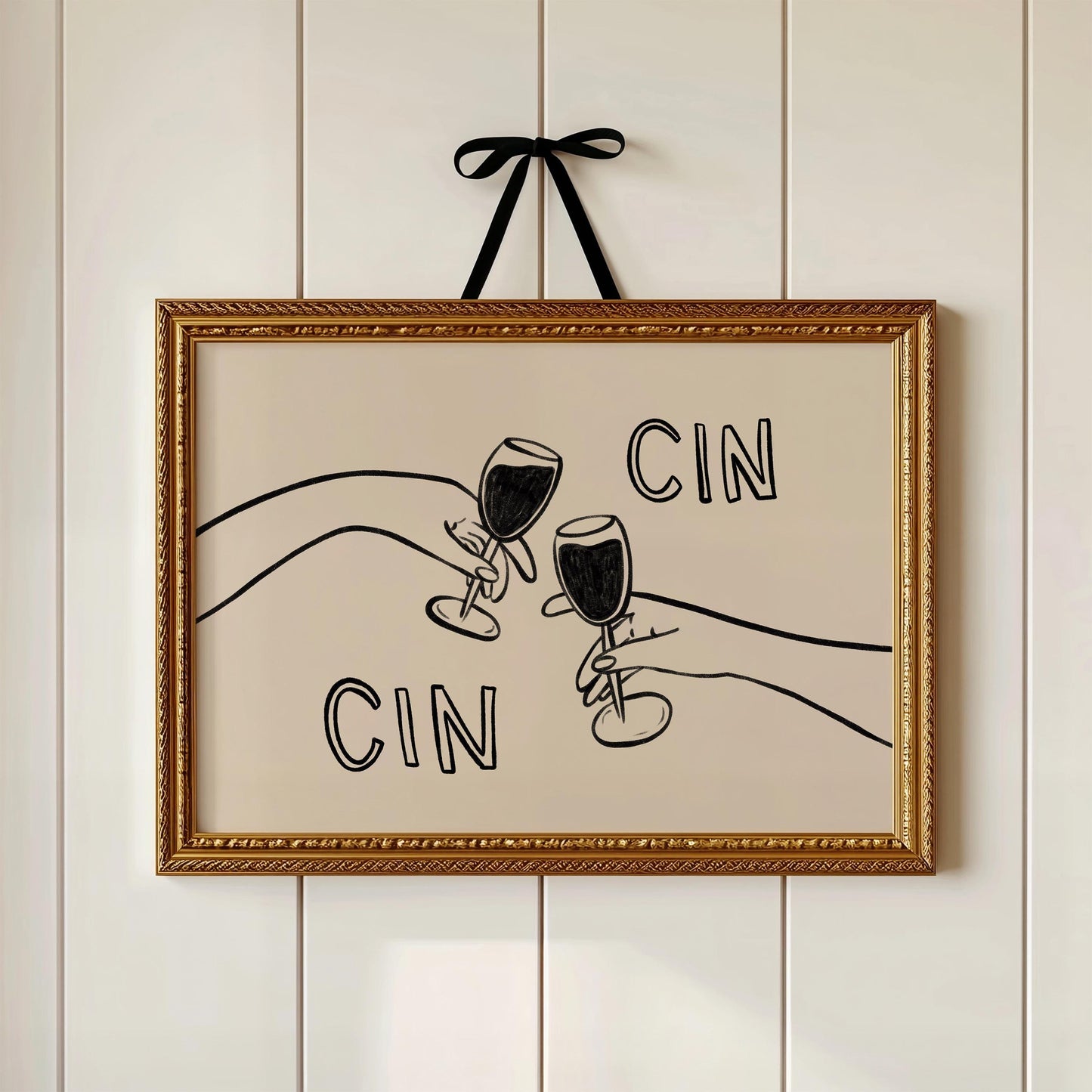 Cin Cin Cheers Print | Wine Glass Wall Art | Minimalist Line Art | Bar Cart Decor