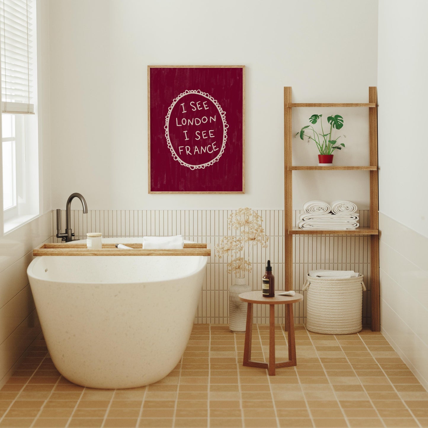 I See London I See France Burgundy Print | Funny Bathroom Wall Art Decor | Playful Cheeky Quote