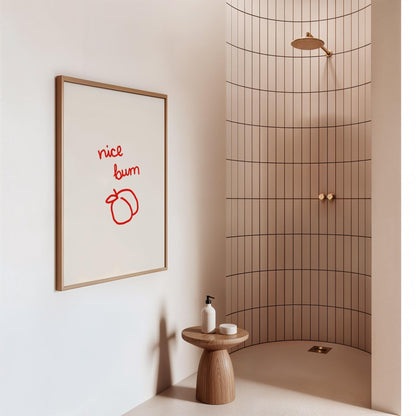 Cheeky Nice Bum Peach Print | Red Bathroom Wall Art | Funny Guest Bath Decor