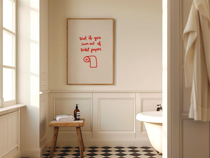 Red Text If You Need Toilet Paper Print | Funny Bathroom Wall Art | Playful Guest Powder Room Decor