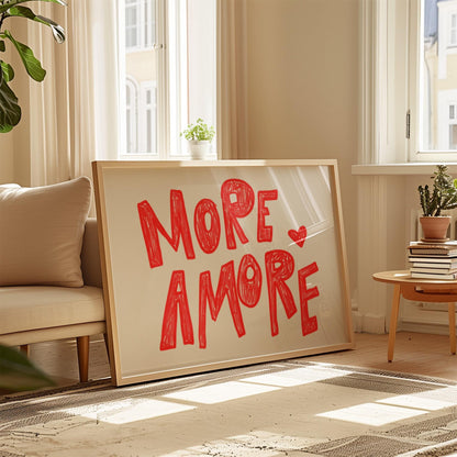 More Amore Wall Art | Red Typography Print | Romantic Bedroom Art