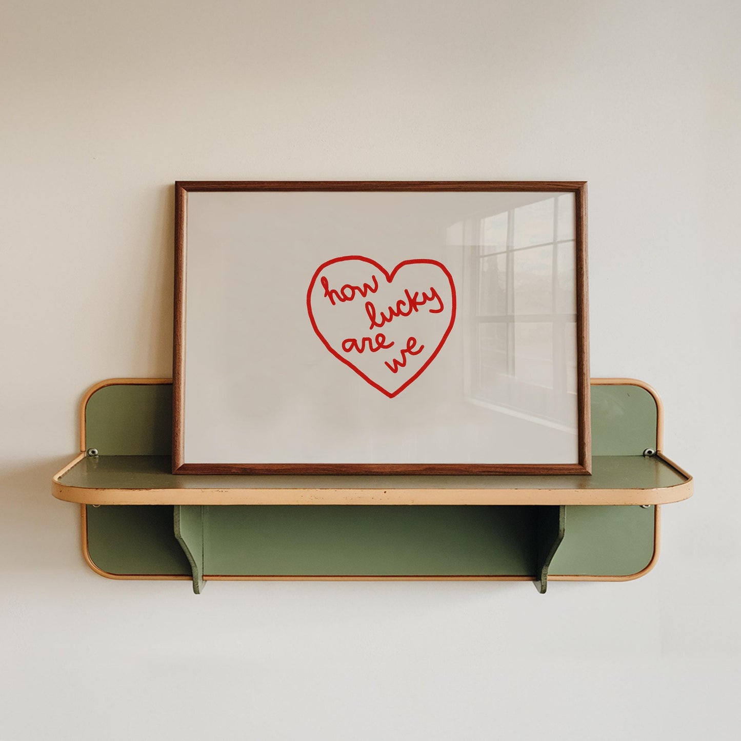 How Lucky Are We Red Heart Print | Love Wall Art | Romantic Quote | Cozy Bedroom Decor
