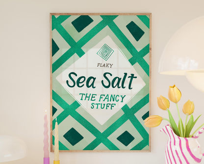 Maldon Sea Salt Print | Green Kitchen Decor | Retro Pantry Wall Art | Chef Gift