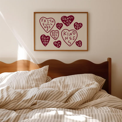 Fruits Of The Spirit Print | Burgundy Christian Wall Art | Faith Home Decor For Bedroom
