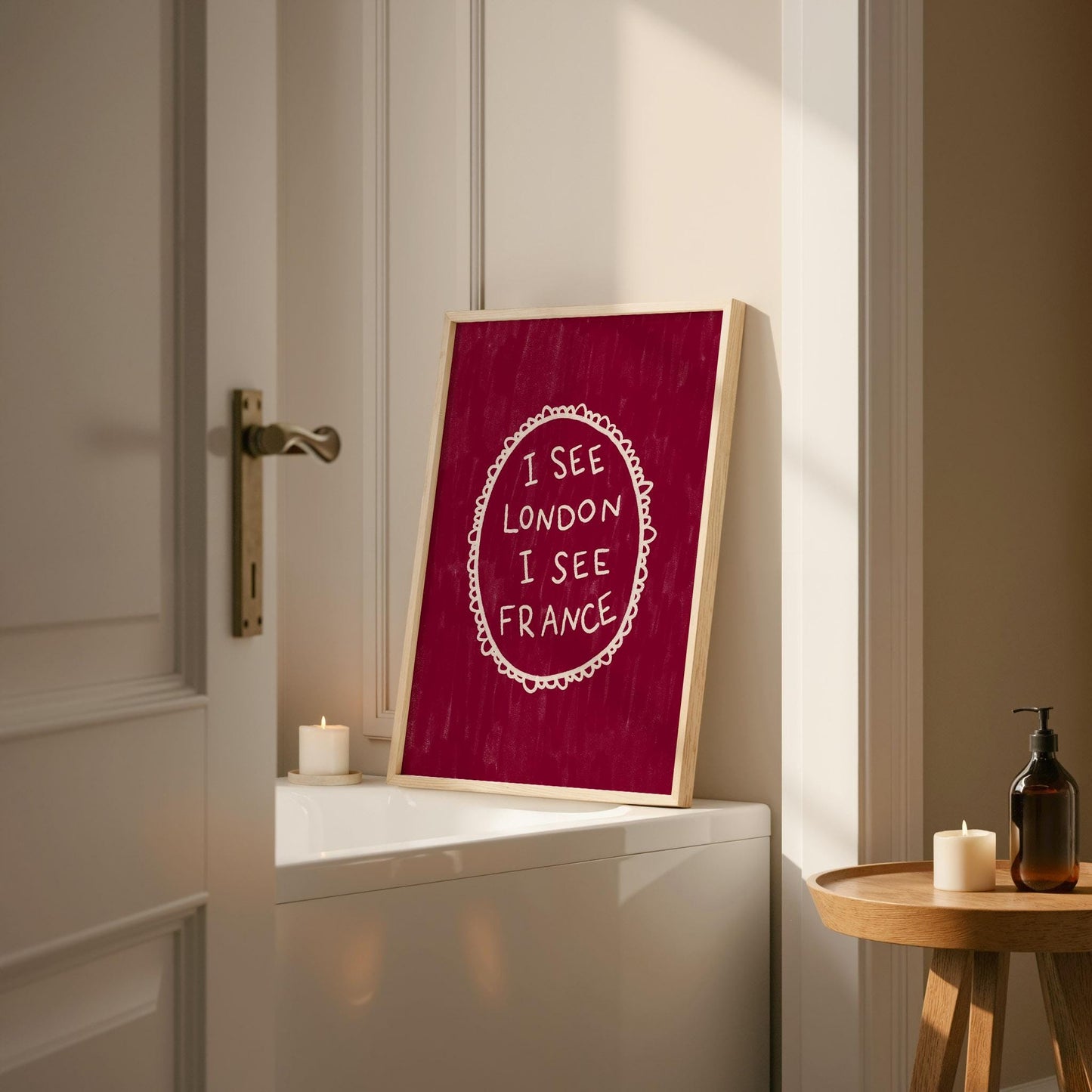 I See London I See France Burgundy Print | Funny Bathroom Wall Art Decor | Playful Cheeky Quote