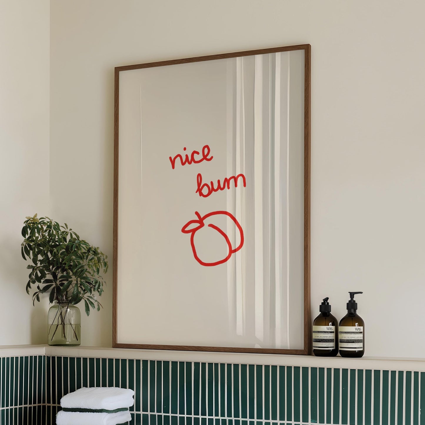 Cheeky Nice Bum Peach Print | Red Bathroom Wall Art | Funny Guest Bath Decor