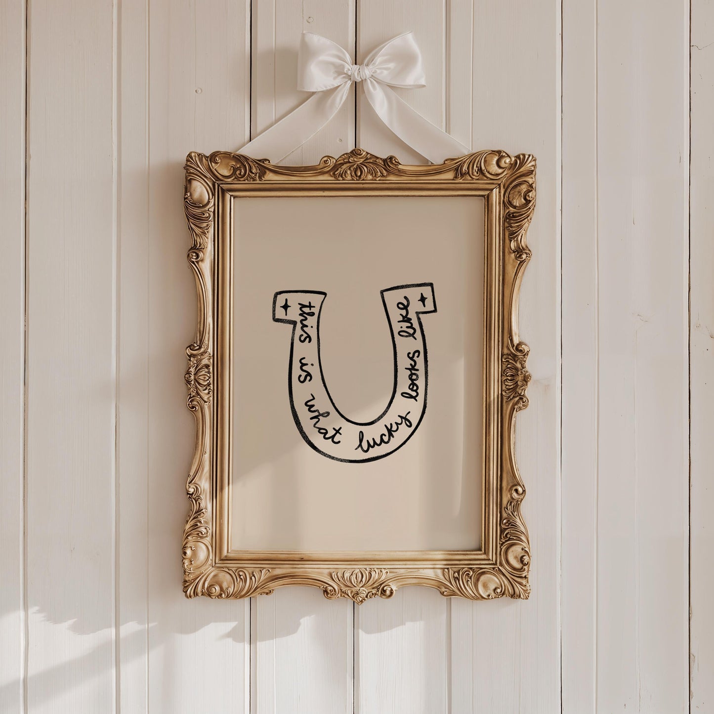 Lucky Wall Art | Horseshoe Decor | Neutral Home Decor | Positive Quote Print