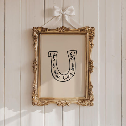 Lucky Wall Art | Horseshoe Decor | Neutral Home Decor | Positive Quote Print