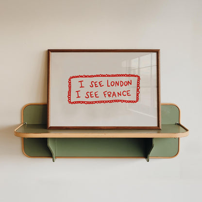 I See London I See France Print | Cheeky Bathroom Wall Art | Red Quote | Playful Decor