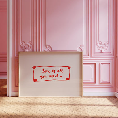 Love Is All You Need Print | Red Fortune Cookie Art | Cozy Living Room Decor