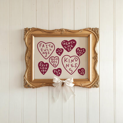 Fruits Of The Spirit Print | Burgundy Christian Wall Art | Faith Home Decor For Bedroom