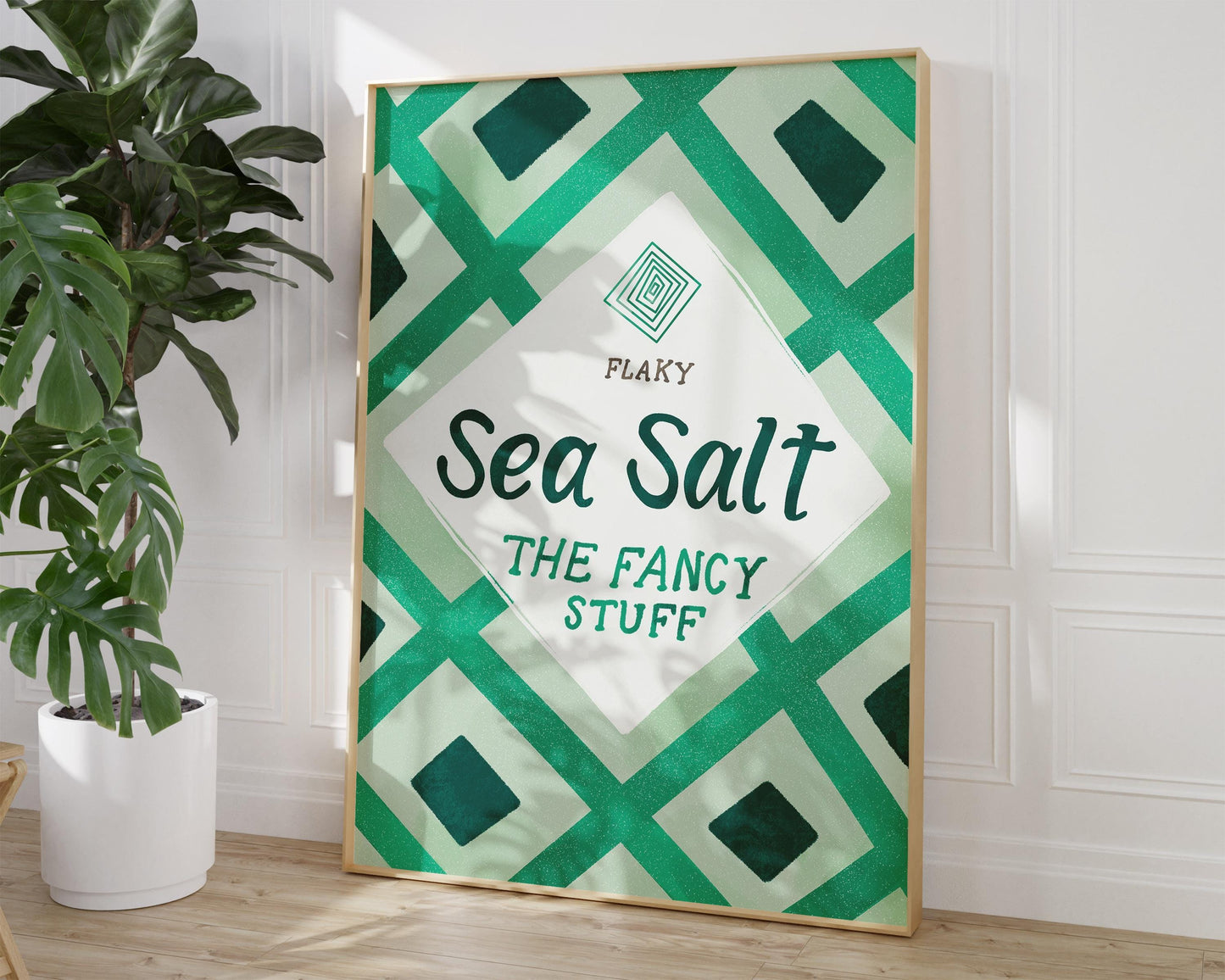 Maldon Sea Salt Print | Green Kitchen Decor | Retro Pantry Wall Art | Chef Gift