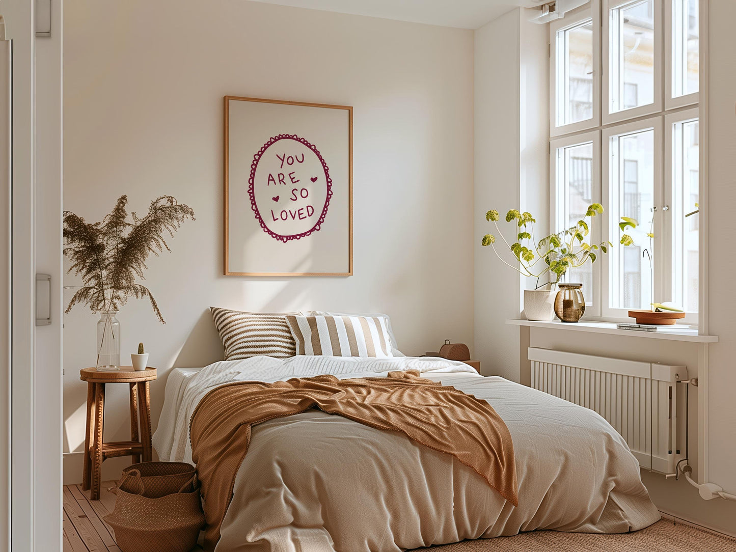 You Are So Loved Lace Print | Burgundy Boho Wall Art Quote | Kids Nursery Room Decor