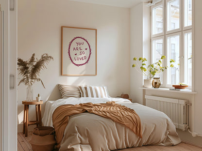 You Are So Loved Lace Print | Burgundy Boho Wall Art Quote | Kids Nursery Room Decor