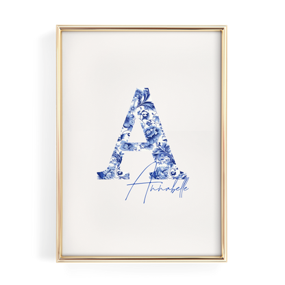 Blue Chinoiserie Initial Name Print