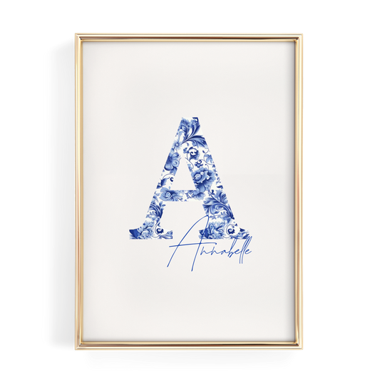 Blue Chinoiserie Initial Name Print
