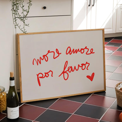More Amore Por Favor Quote | Red Typography Wall Art | Cute Love Print | Modern Bedroom Decor