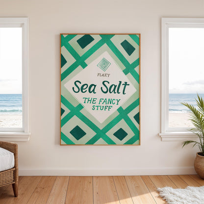 Maldon Sea Salt Print | Green Kitchen Decor | Retro Pantry Wall Art | Chef Gift