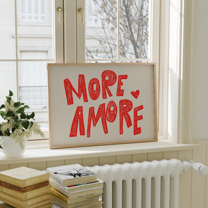 More Amore Wall Art | Red Typography Print | Romantic Bedroom Art