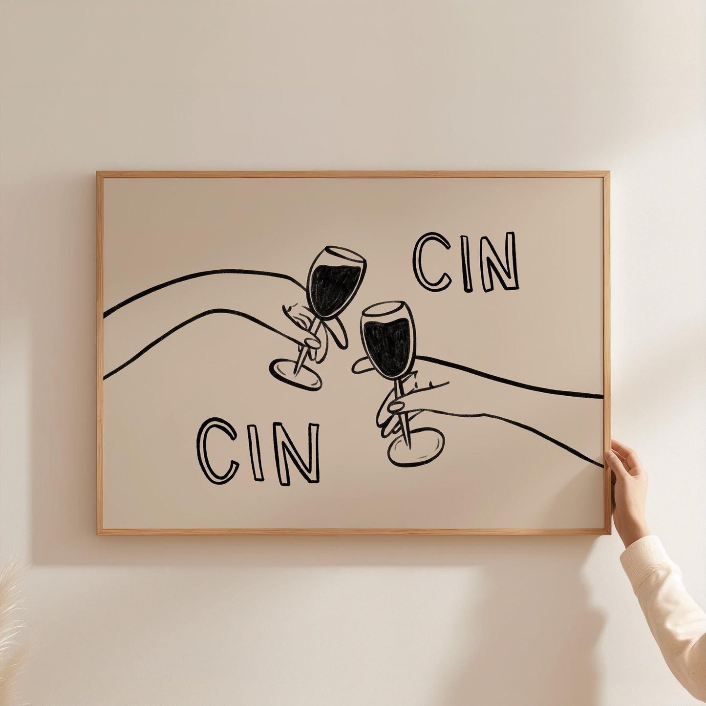 Cin Cin Cheers Print | Wine Glass Wall Art | Minimalist Line Art | Bar Cart Decor